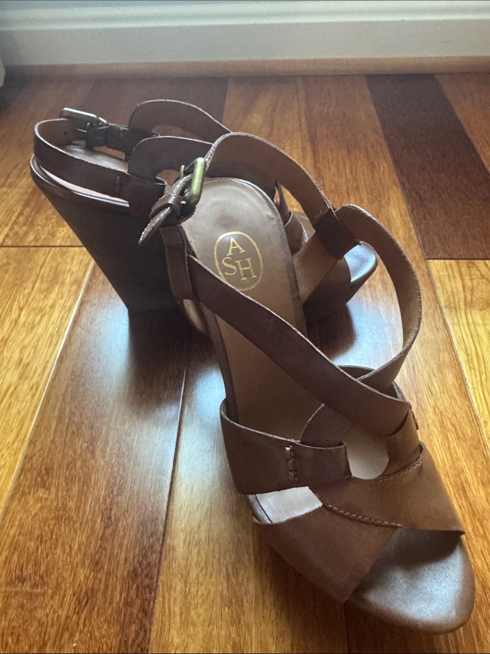 ASH Brown Leather Strappy Wedge Sandals